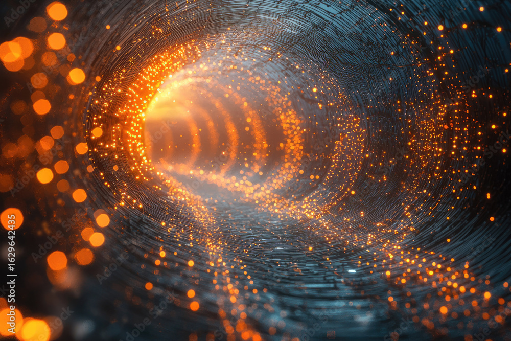 Aufkleber glowing particles swirl within a dark tunnel, creating a mesmerizing, abstract vortex of light and e