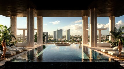 Fototapeta premium Rooftop infinity pool with city views