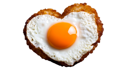 Delicious heart shaped fried egg on a transparent background