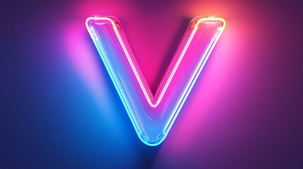 Neon ''V'' letter outlined in vibrant blue and pink set against a dynamic vibrant gradient backdrop featuring glowing effects and colorful highlights