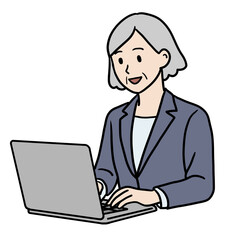 笑顔のシニア女性 パソコン作業中