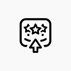 Black and White Icon Depicting Three Stars and Upward Arrow.