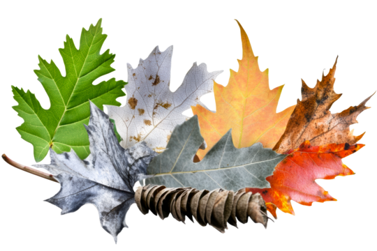 Colorful leaves highlighting seasonal change on clear backdrop