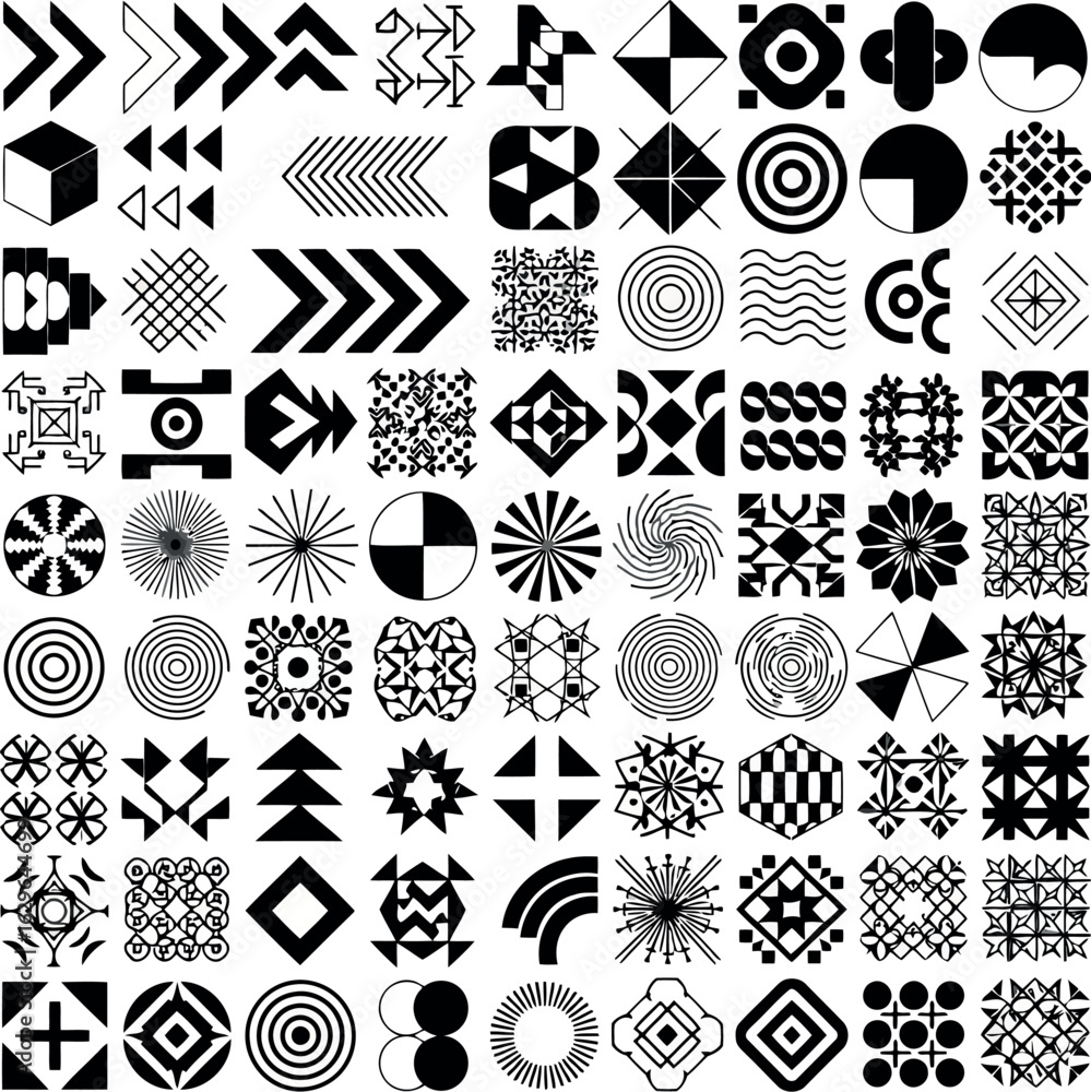 Poster vector art of abstract geometric patterns and shapes collection isolated on white background transpa