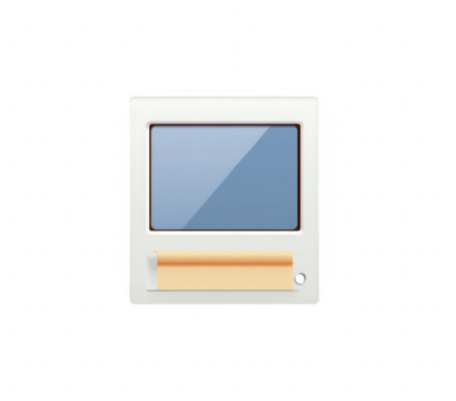 White computer monitor, light beige strip