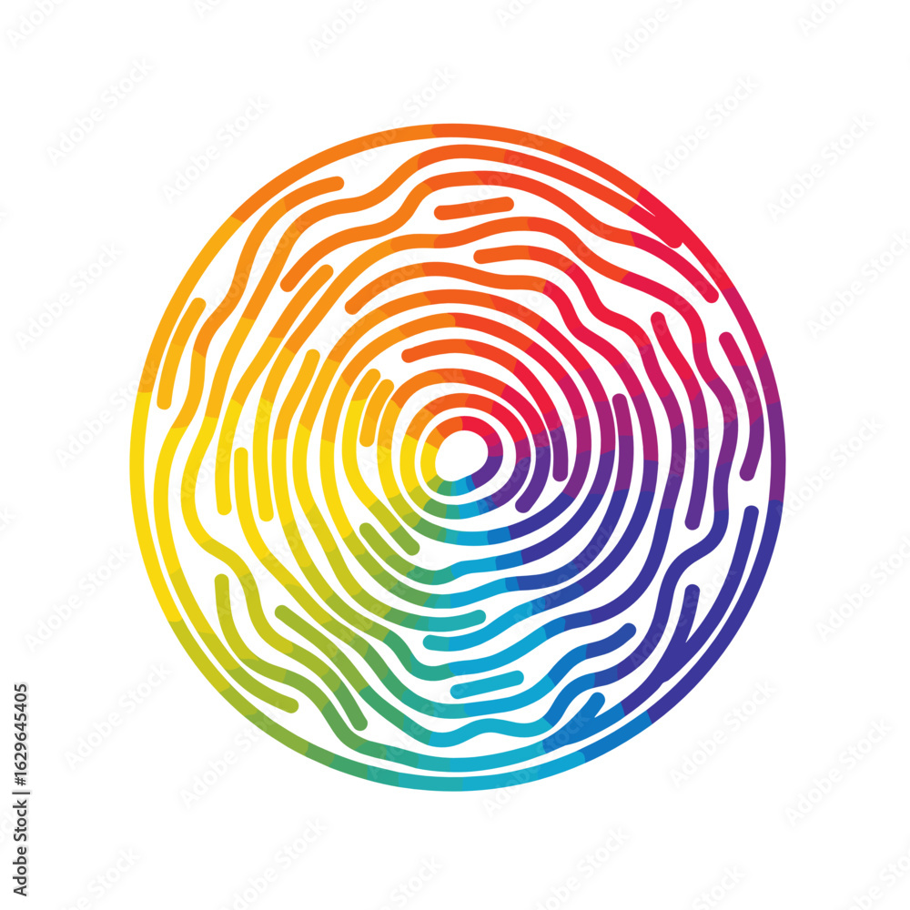 Poster colorful fingerprint design in circular pattern with rainbow hues