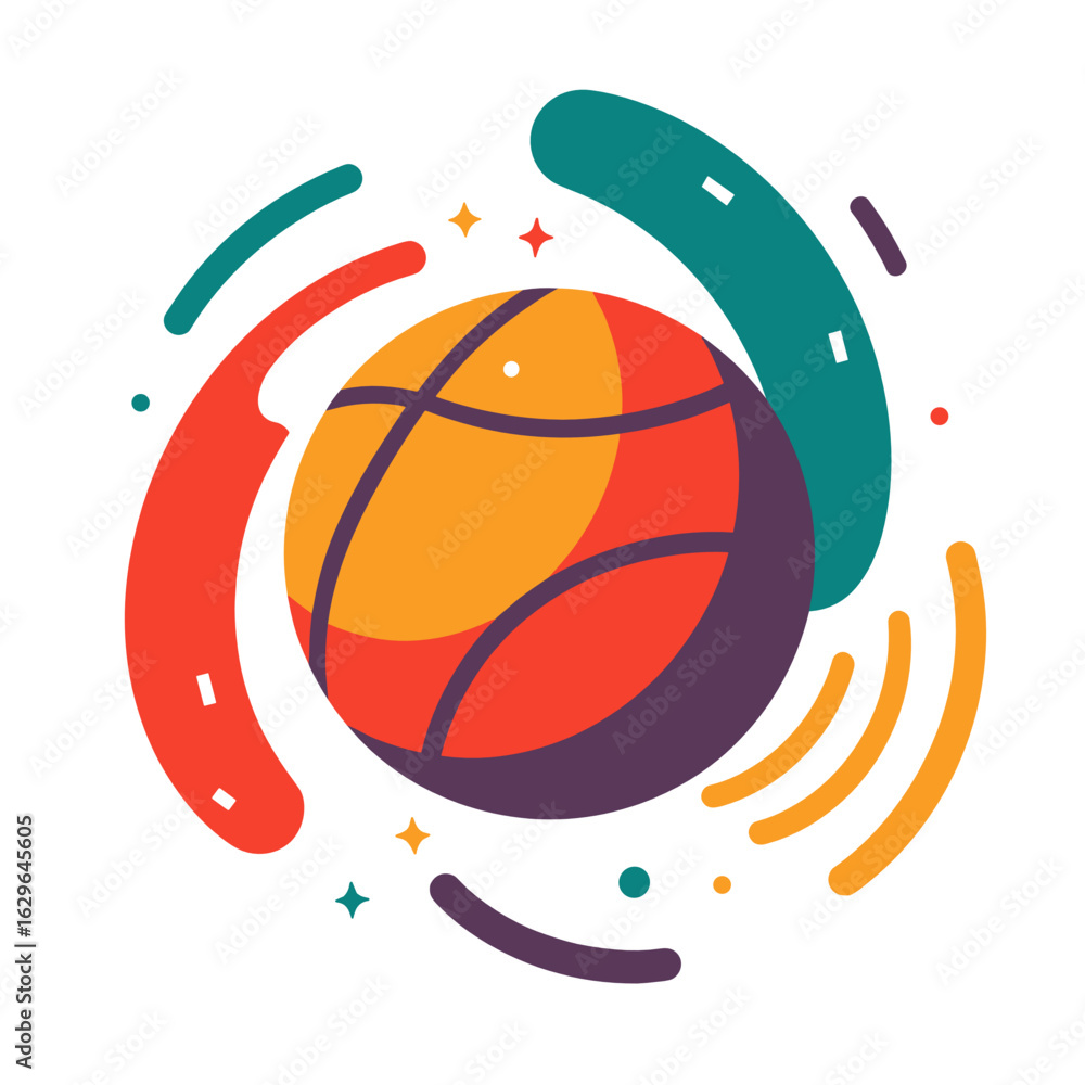 Poster colorful abstract basketball design with dynamic shapes and patterns
