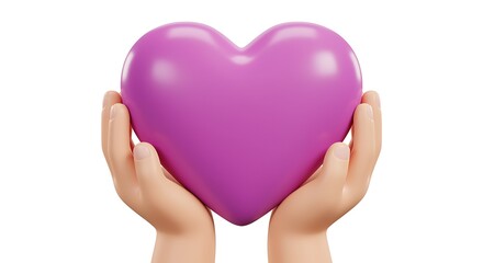 Obraz premium Hands holding a purple heart shape against a white background in a loving and caring manner