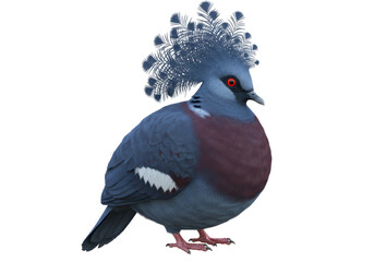 Isolated Majestic Victoria Crowned Pigeon with Blue Plumage and Red Eye