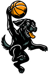 black Labrador Basketball Player Mascot Dunking
