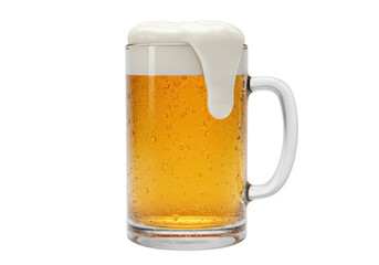 Isolated Frothy Golden Beer Mug with Condensation and Bubbles