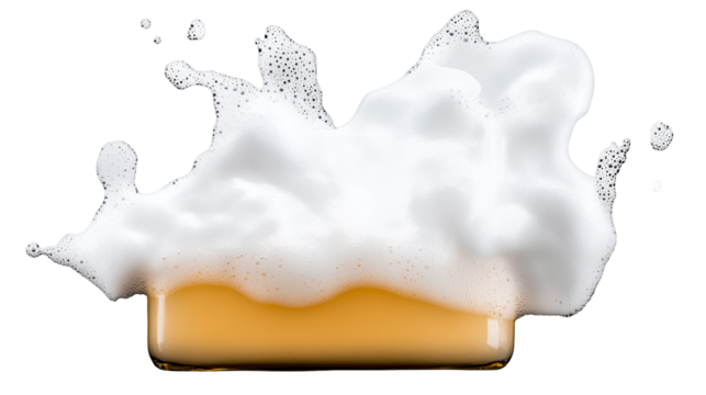 Foamy beer in glass with white bubbles on transparent background - Powered by Adobe