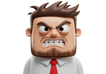 Isolated Angry and Frustrated Businessman Character with Furrowed Brow