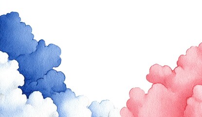 Watercolor clouds in shades of blue and pink against a white background.