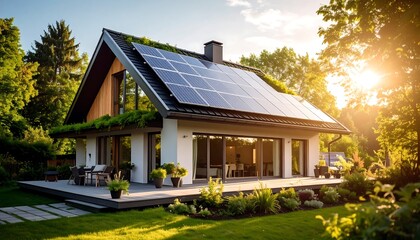 Fototapeta premium House with Solar Shingles and Smart Sensors.