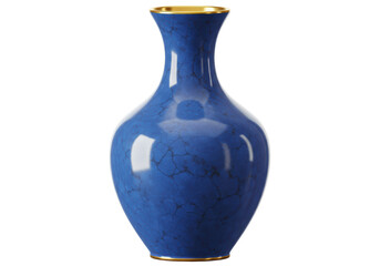 Isolated Elegant Blue Ceramic Vase with Crackle Glaze and Golden Trim