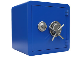 Isolated Robust Blue Metal Safe with Combination Dial, Symbolizing Security and Protection