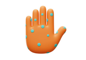 Isolated 3D Render of a Playful Orange Hand with Blue Polka Dots, Signifying Fun and Creativity