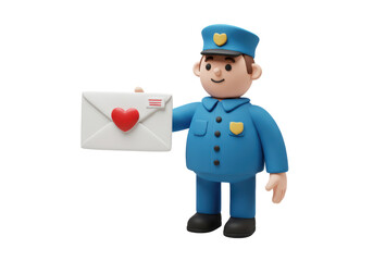 Isolated 3D Render of a Friendly Postman Delivering a Love Letter with a Heart Symbol