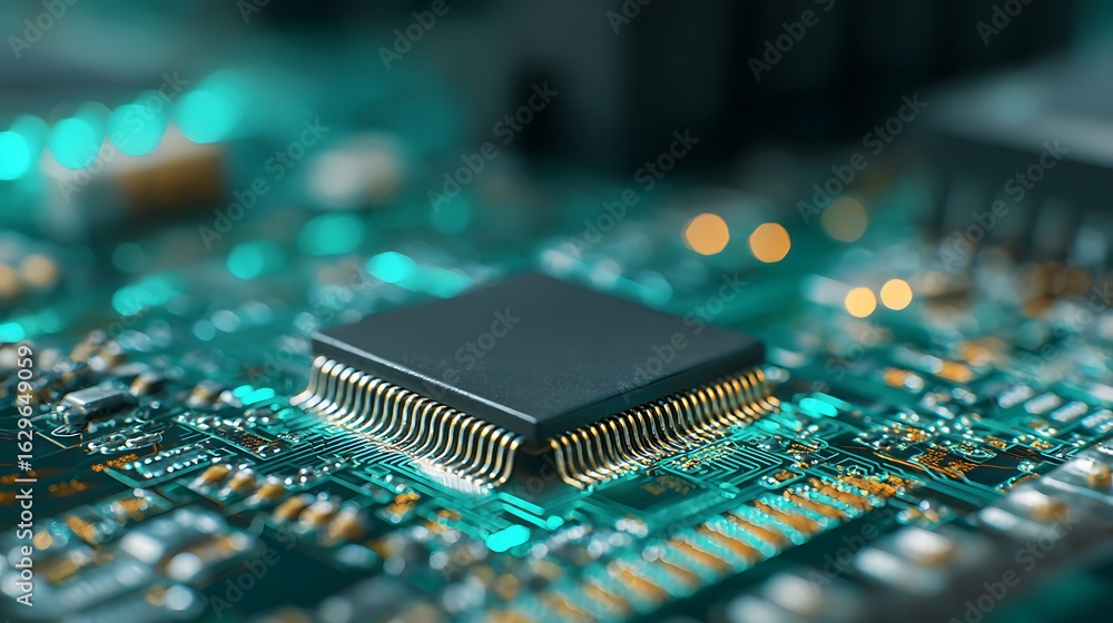 Aufkleber close-up of computer microchip on circuit board electronic technology