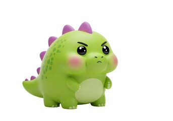 Isolated 3D Render of a Cute Yet Grumpy Green Dinosaur Toy with Expressive Face