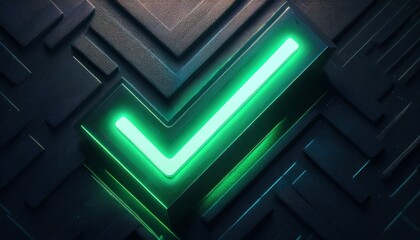 Digital abstract design with glowing green tick mark on textured background