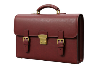 Isolated Classic Brown Leather Briefcase with Brass Buckles