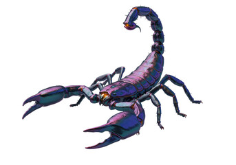 Isolated Detailed 3D Render of a Venomous Scorpion with Metallic Iridescent Exoskeleton