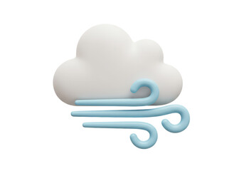 Isolated Cartoon Cloud with Blue Wind Gusts, Weather Condition Icon