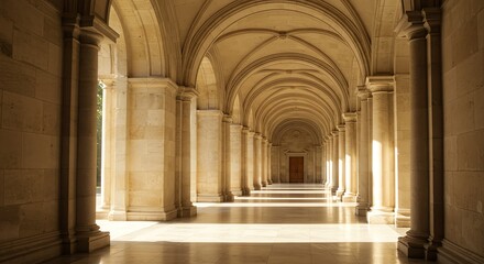 Obraz premium Stone arcade with columns and arches receding into distance