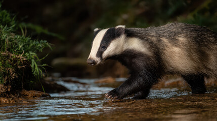 Badger Crossing a Stream Natural Light