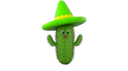 Cheerful cactus in a big green sombrero