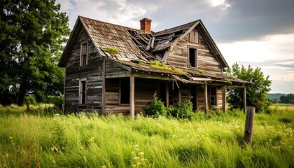Fototapeta premium Abandoned Farmhouse with Broken Roof.