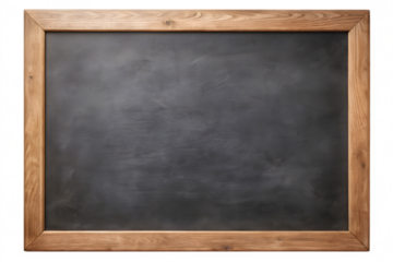 Empty rustic wooden framed chalkboard isolated on transparent background, perfect for educational or creative messages