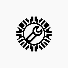 Simple Wrench Icon Within a Circular Gear Design.