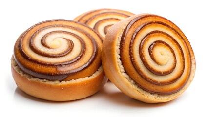 Fototapeta premium Three cinnamon buns isolated on white background