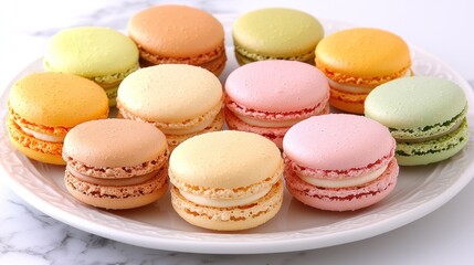 Fototapeta premium Assortment of colorful macarons on a plate