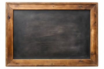 Empty vintage wooden framed blackboard isolated on transparent background for writing and education