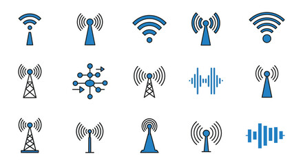 Wireless Communication Tower Icons Silhouette