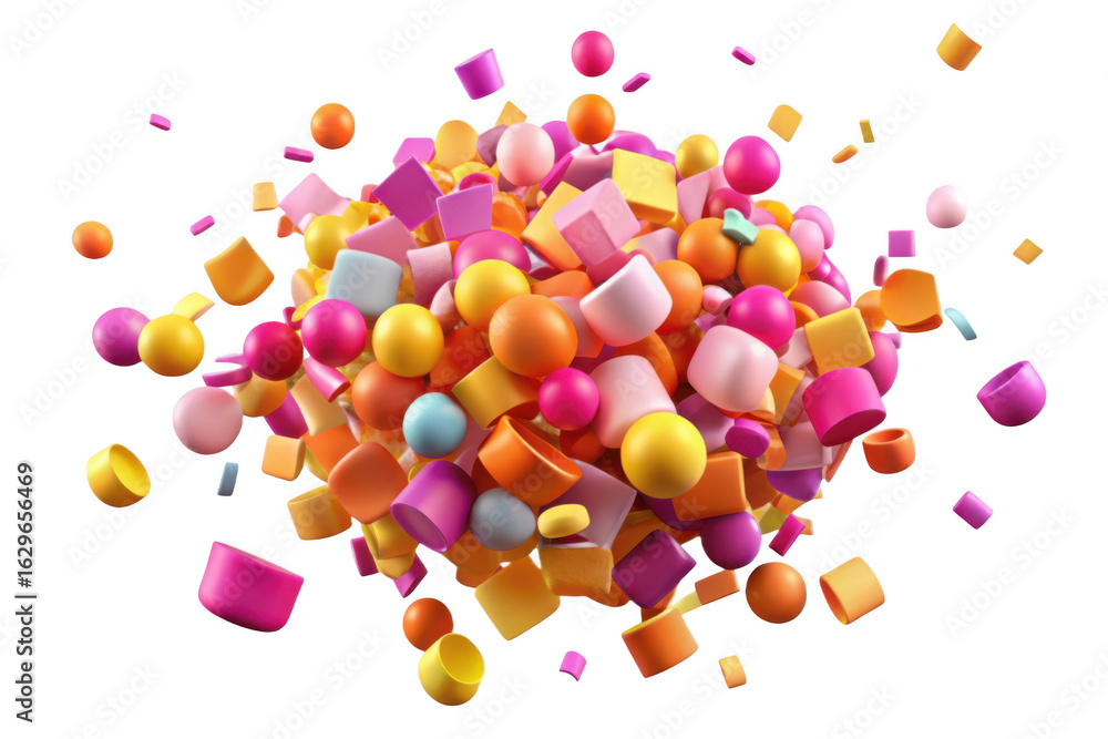 Poster 3d abstract colorful geometric shapes explosion isolated on transparent background