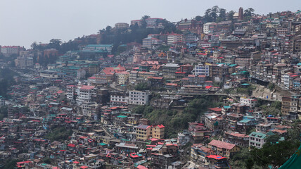 The Panoramic View of Shimla City, a Beautiful Landscape with Mountain Houses, Shimla, Himachal...