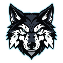 Obraz premium Fierce black wolf head emblem with aggressive eyes isolated on white background