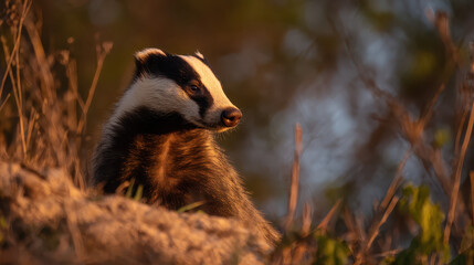 Badger Observing Surroundings High Vantage