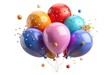 3d festive balloons with confetti isolated on transparent background