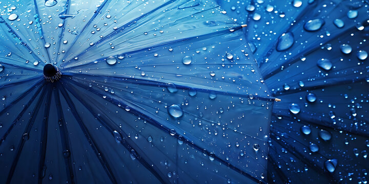 Blue umbrella with raindrops, symbolizing protection and tranquility


