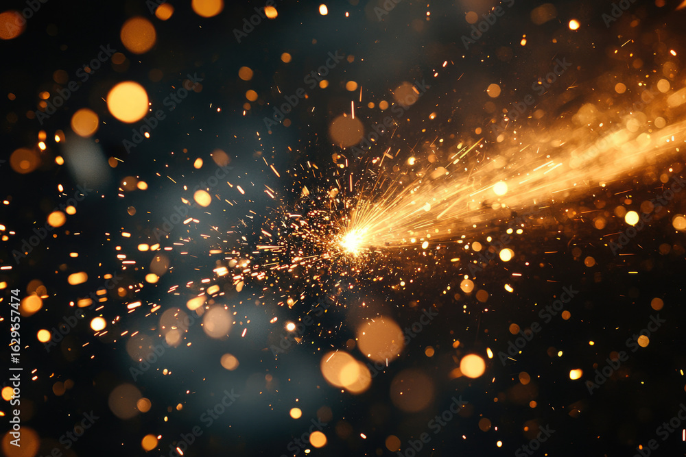 Aufkleber glowing sparks and embers burst from a central point, creating a fiery, dynamic display against a da