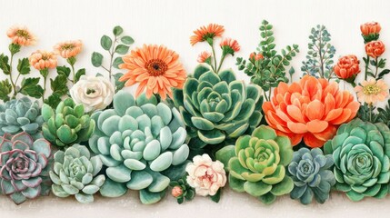 Colorful succulent and flower arrangement.