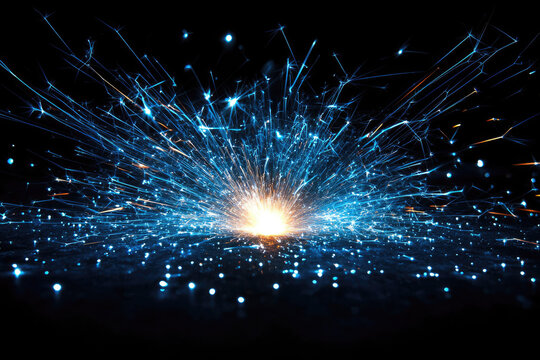 A vibrant burst of blue sparks against a transparent background, creating a dazzling light show.