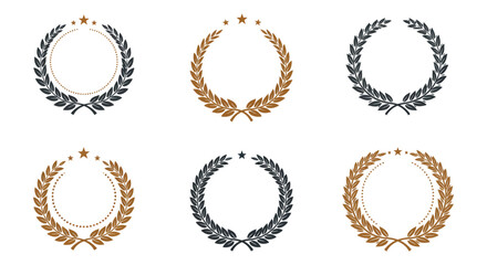 Collection of six oval laurel wreath frames in gold and silver colors on a white background