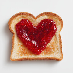 slice of golden toast features a heart-shaped spread of red berry jam, symbolizing love and warmth in a simple, cozy breakfast moment.